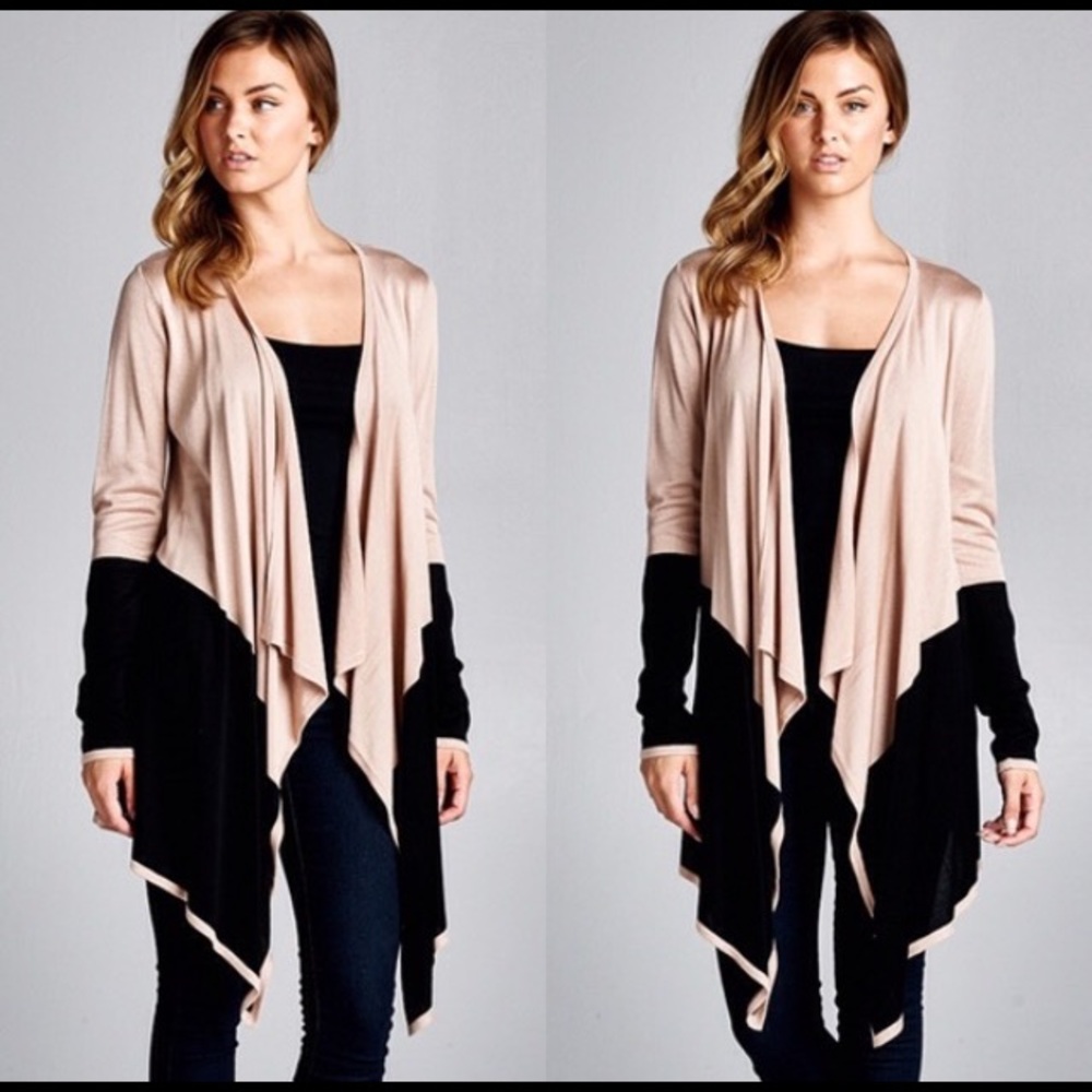 Beige and Black Color Block Cardigan